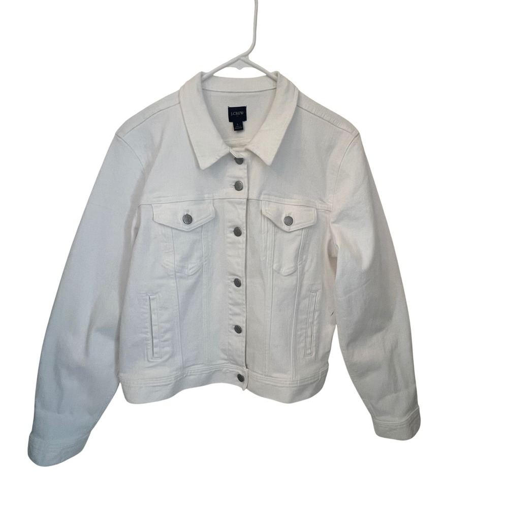 J Crew NWOT White Wash Button Up Stretch Pockets CollaredWomens Size Lg
